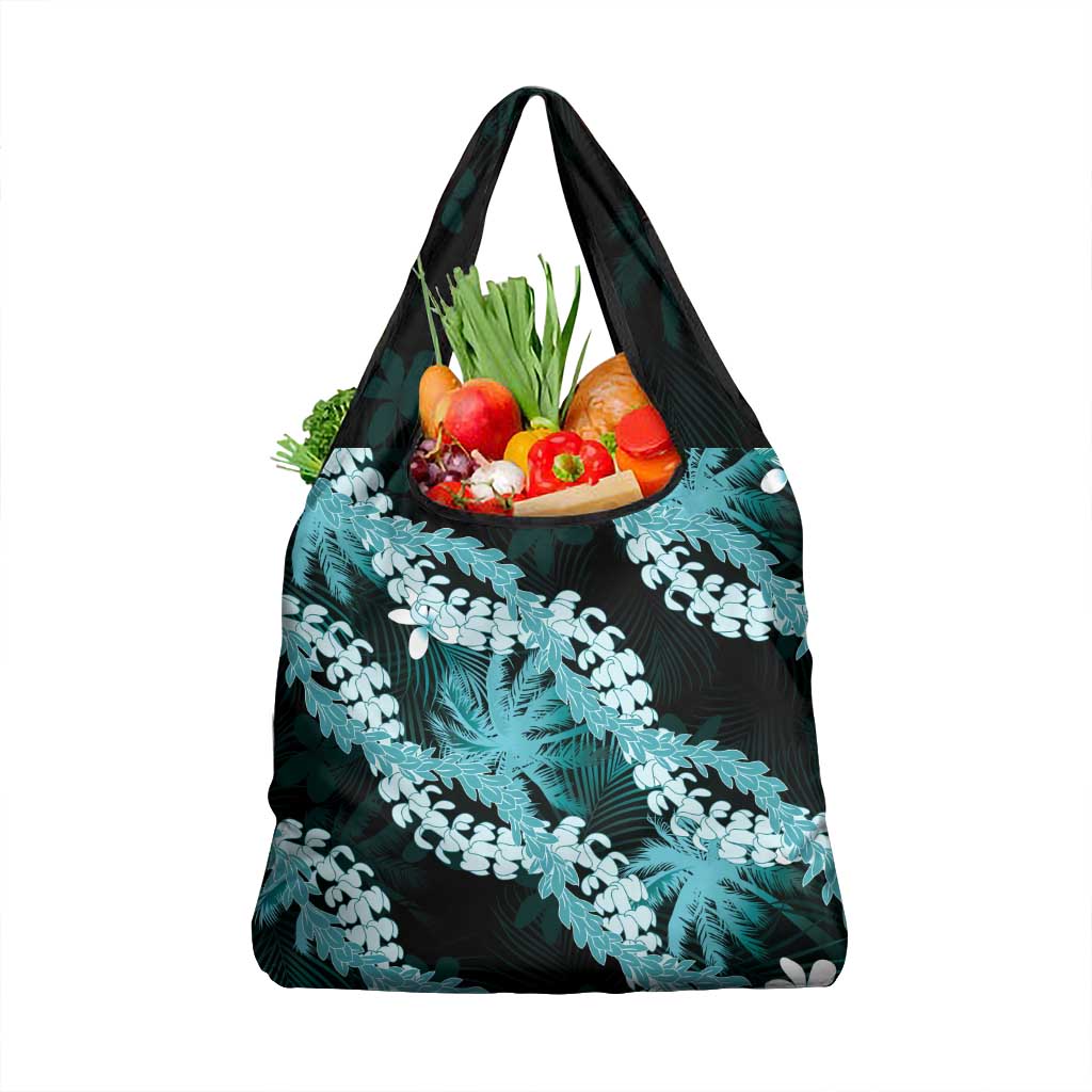 Puakenikeni Maile Lei Grocery Bag Frangipani Turquoise Tropical Leaves LT01 1-pack One Size Turquoise - Polynesian Pride