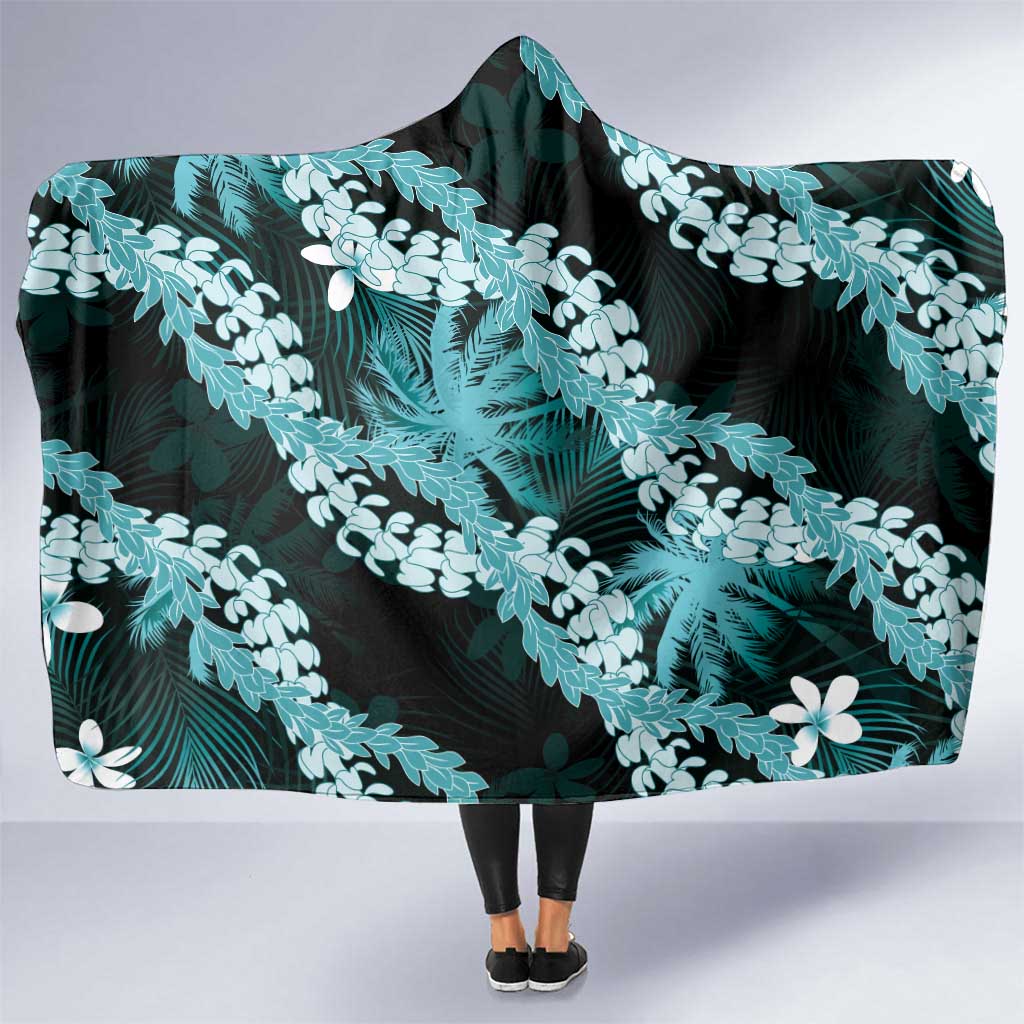 Puakenikeni Maile Lei Hooded Blanket Frangipani Turquoise Tropical Leaves LT01 One Size Turquoise - Polynesian Pride