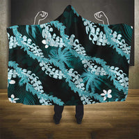 Puakenikeni Maile Lei Hooded Blanket Frangipani Turquoise Tropical Leaves