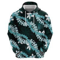 Puakenikeni Maile Lei Hoodie Frangipani Turquoise Tropical Leaves