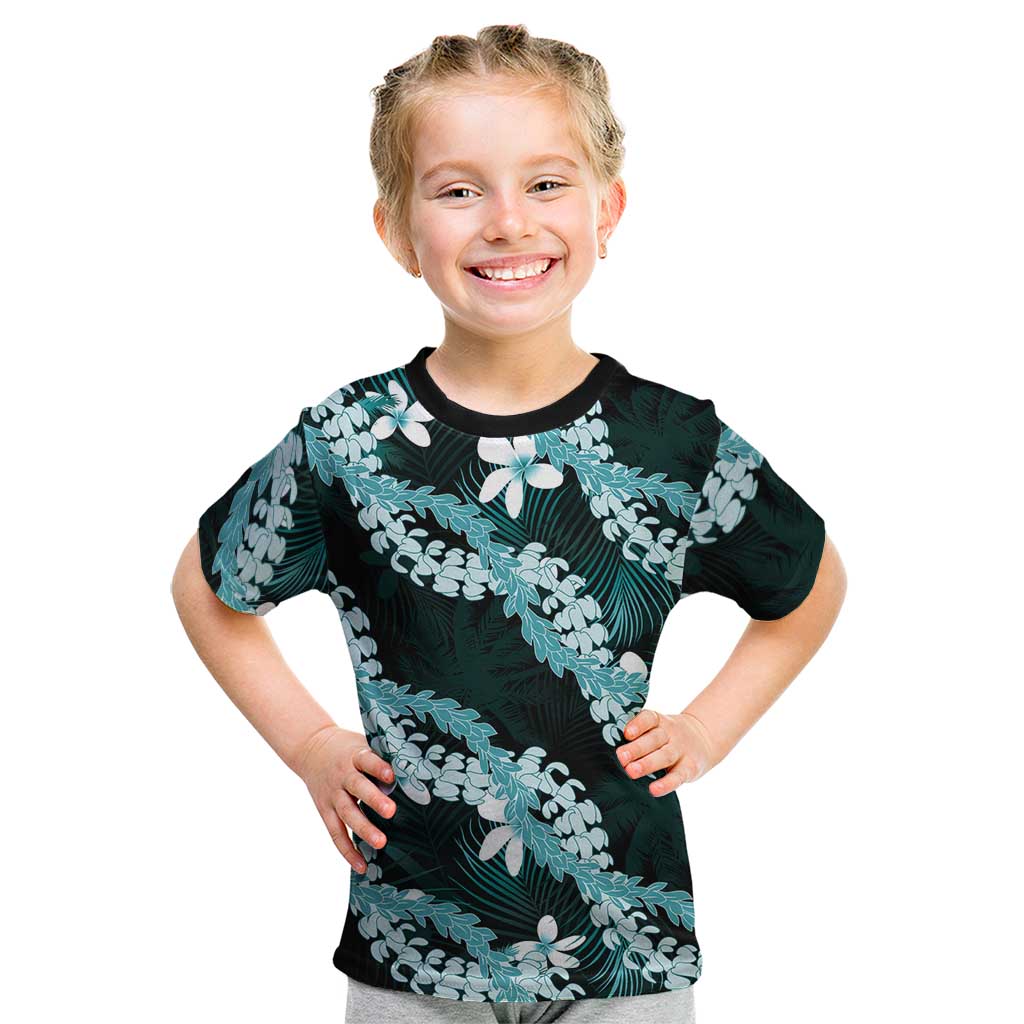 Puakenikeni Maile Lei Kid T Shirt Frangipani Turquoise Tropical Leaves