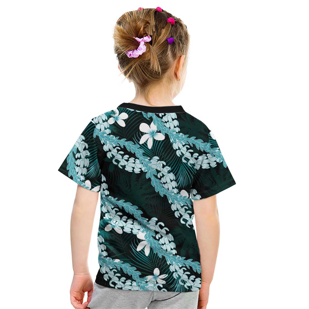 Puakenikeni Maile Lei Kid T Shirt Frangipani Turquoise Tropical Leaves