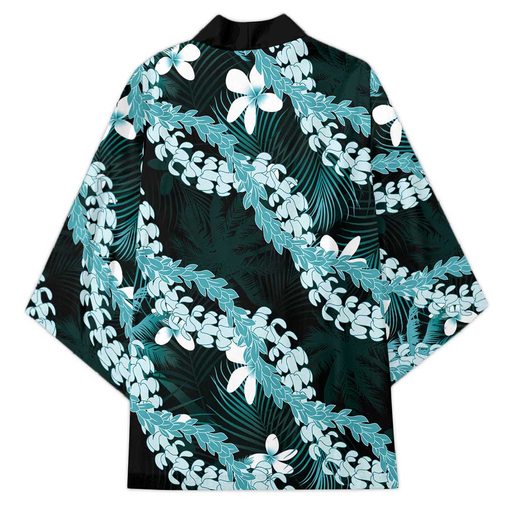 Puakenikeni Maile Lei Kimono Frangipani Turquoise Tropical Leaves