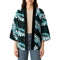 Puakenikeni Maile Lei Kimono Frangipani Turquoise Tropical Leaves