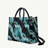 Puakenikeni Maile Lei Leather Bag Frangipani Turquoise Tropical Leaves