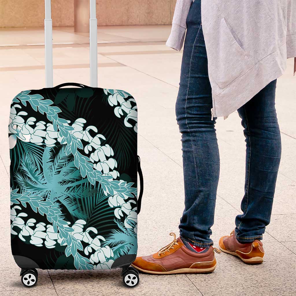 Puakenikeni Maile Lei Luggage Cover Frangipani Turquoise Tropical Leaves LT01 Turquoise - Polynesian Pride