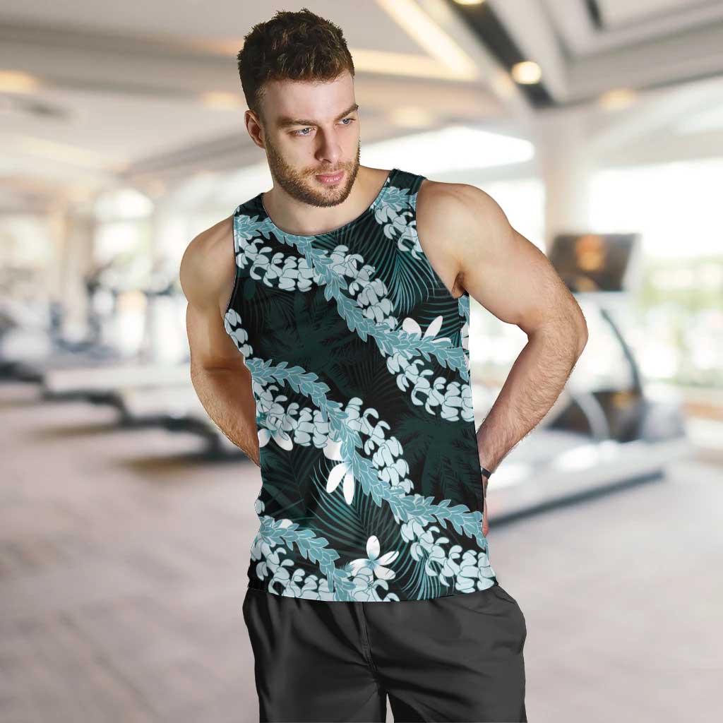 Puakenikeni Maile Lei Men Tank Top Frangipani Turquoise Tropical Leaves LT01 Turquoise - Polynesian Pride
