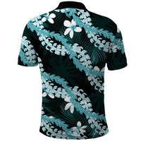 Puakenikeni Maile Lei Polo Shirt Frangipani Turquoise Tropical Leaves