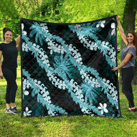 Puakenikeni Maile Lei Quilt Frangipani Turquoise Tropical Leaves