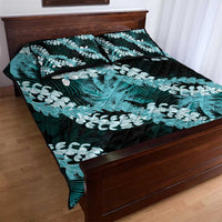 Puakenikeni Maile Lei Quilt Bed Set Frangipani Turquoise Tropical Leaves