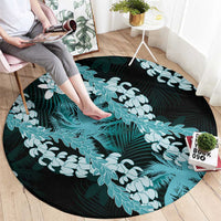 Puakenikeni Maile Lei Round Carpet Frangipani Turquoise Tropical Leaves
