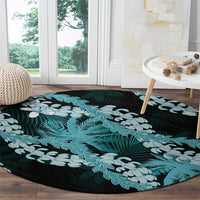 Puakenikeni Maile Lei Round Carpet Frangipani Turquoise Tropical Leaves