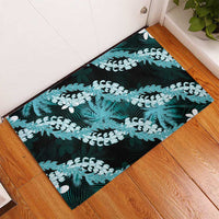 Puakenikeni Maile Lei Rubber Doormat Frangipani Turquoise Tropical Leaves