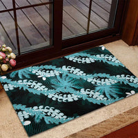 Puakenikeni Maile Lei Rubber Doormat Frangipani Turquoise Tropical Leaves
