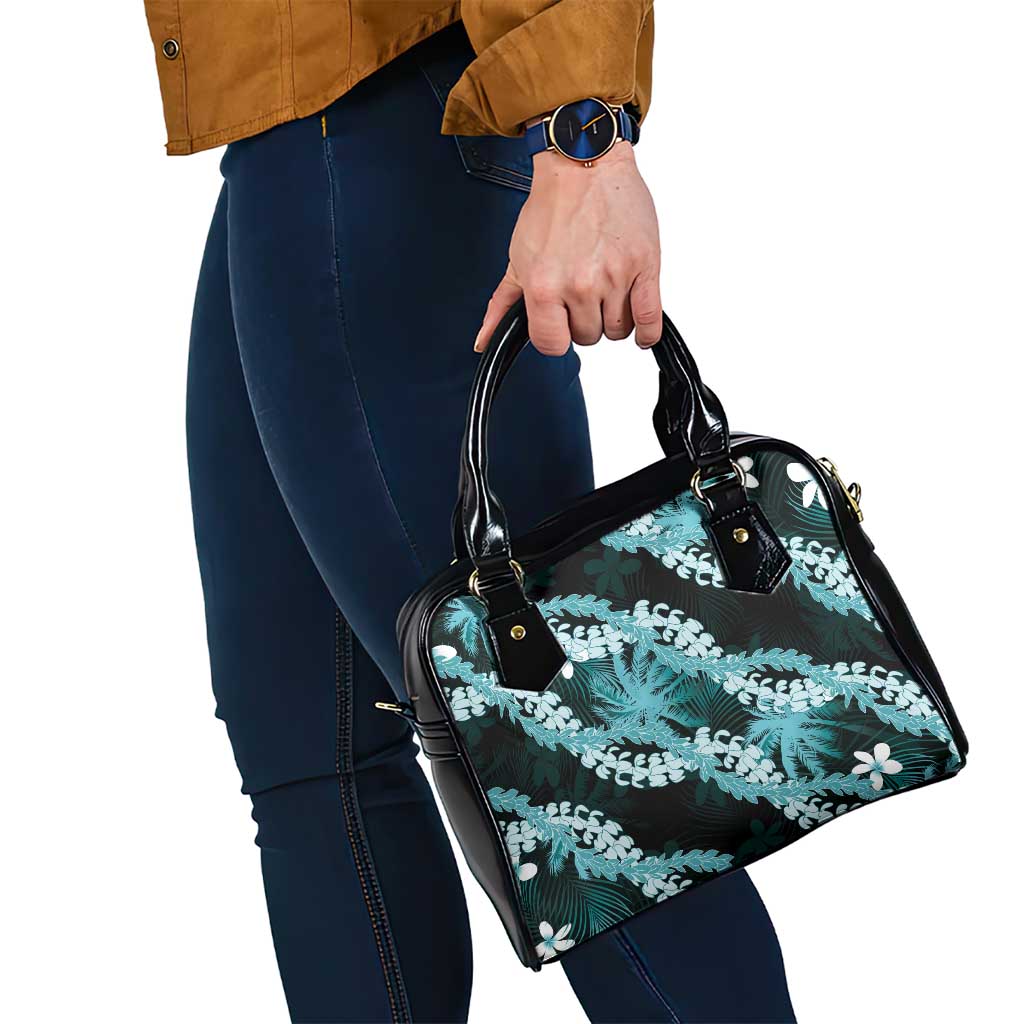 Puakenikeni Maile Lei Shoulder Handbag Frangipani Turquoise Tropical Leaves