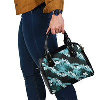 Puakenikeni Maile Lei Shoulder Handbag Frangipani Turquoise Tropical Leaves