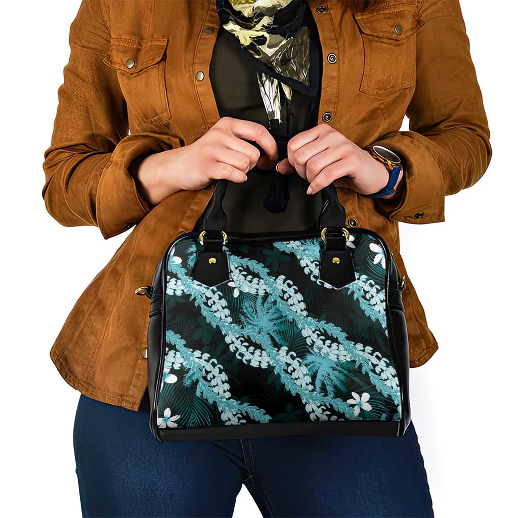 Puakenikeni Maile Lei Shoulder Handbag Frangipani Turquoise Tropical Leaves