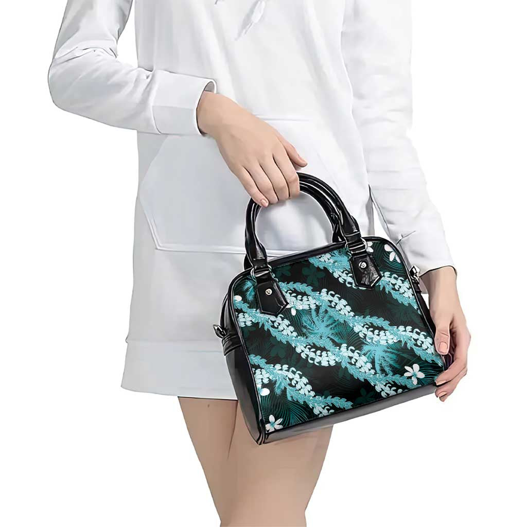 Puakenikeni Maile Lei Shoulder Handbag Frangipani Turquoise Tropical Leaves