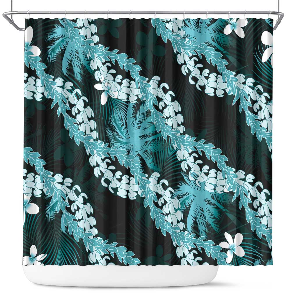 Puakenikeni Maile Lei Shower Curtain Frangipani Turquoise Tropical Leaves LT01 Turquoise - Polynesian Pride