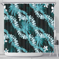 Puakenikeni Maile Lei Shower Curtain Frangipani Turquoise Tropical Leaves