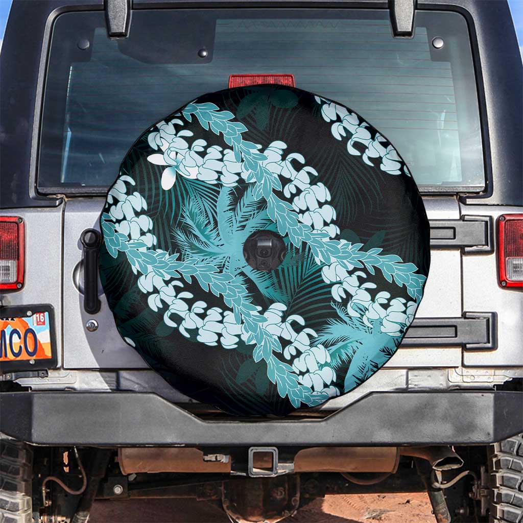 Puakenikeni Maile Lei Spare Tire Cover Frangipani Turquoise Tropical Leaves