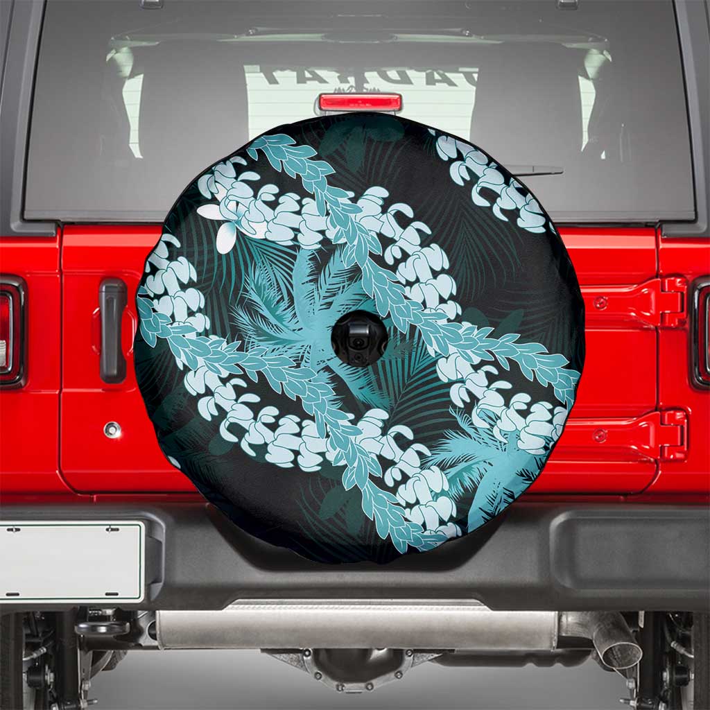 Puakenikeni Maile Lei Spare Tire Cover Frangipani Turquoise Tropical Leaves