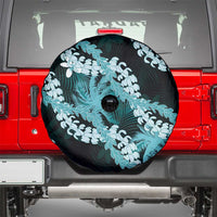Puakenikeni Maile Lei Spare Tire Cover Frangipani Turquoise Tropical Leaves