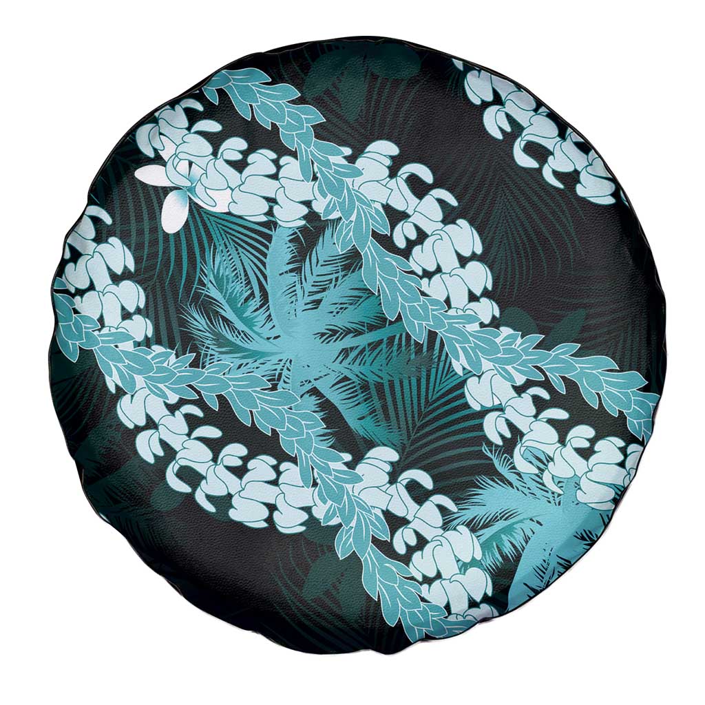 Puakenikeni Maile Lei Spare Tire Cover Frangipani Turquoise Tropical Leaves