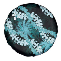 Puakenikeni Maile Lei Spare Tire Cover Frangipani Turquoise Tropical Leaves
