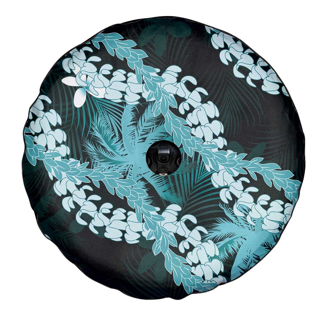 Puakenikeni Maile Lei Spare Tire Cover Frangipani Turquoise Tropical Leaves