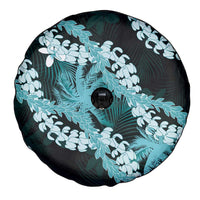 Puakenikeni Maile Lei Spare Tire Cover Frangipani Turquoise Tropical Leaves