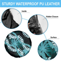 Puakenikeni Maile Lei Spare Tire Cover Frangipani Turquoise Tropical Leaves
