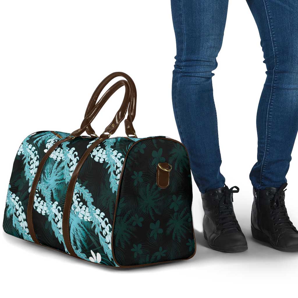 Puakenikeni Maile Lei Travel Bag Frangipani Turquoise Tropical Leaves