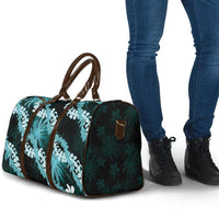 Puakenikeni Maile Lei Travel Bag Frangipani Turquoise Tropical Leaves