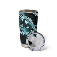 Puakenikeni Maile Lei Tumbler Cup Frangipani Turquoise Tropical Leaves