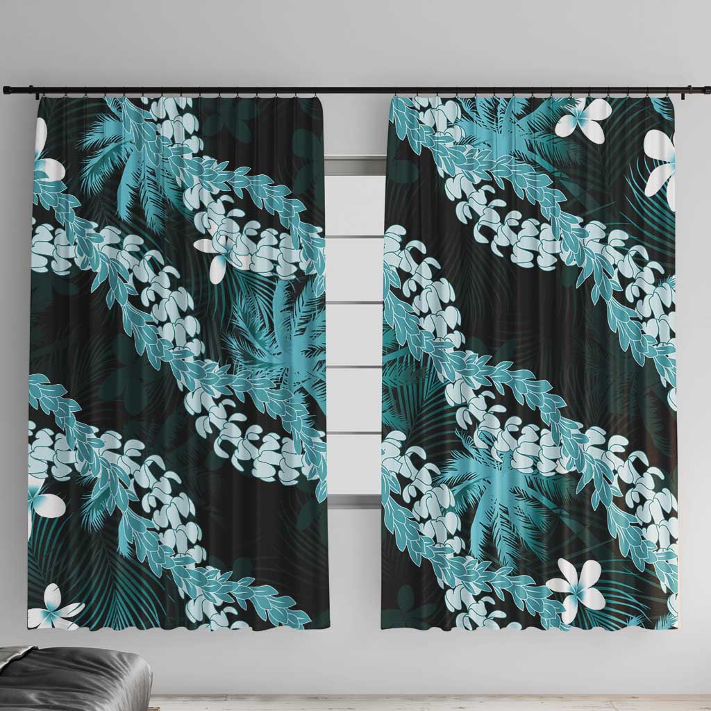 Puakenikeni Maile Lei Window Curtain Frangipani Turquoise Tropical Leaves LT01 With Hooks Turquoise - Polynesian Pride