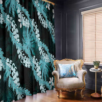 Puakenikeni Maile Lei Window Curtain Frangipani Turquoise Tropical Leaves