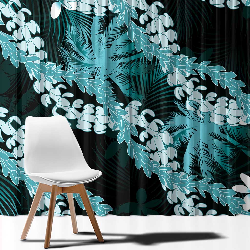 Puakenikeni Maile Lei Window Curtain Frangipani Turquoise Tropical Leaves