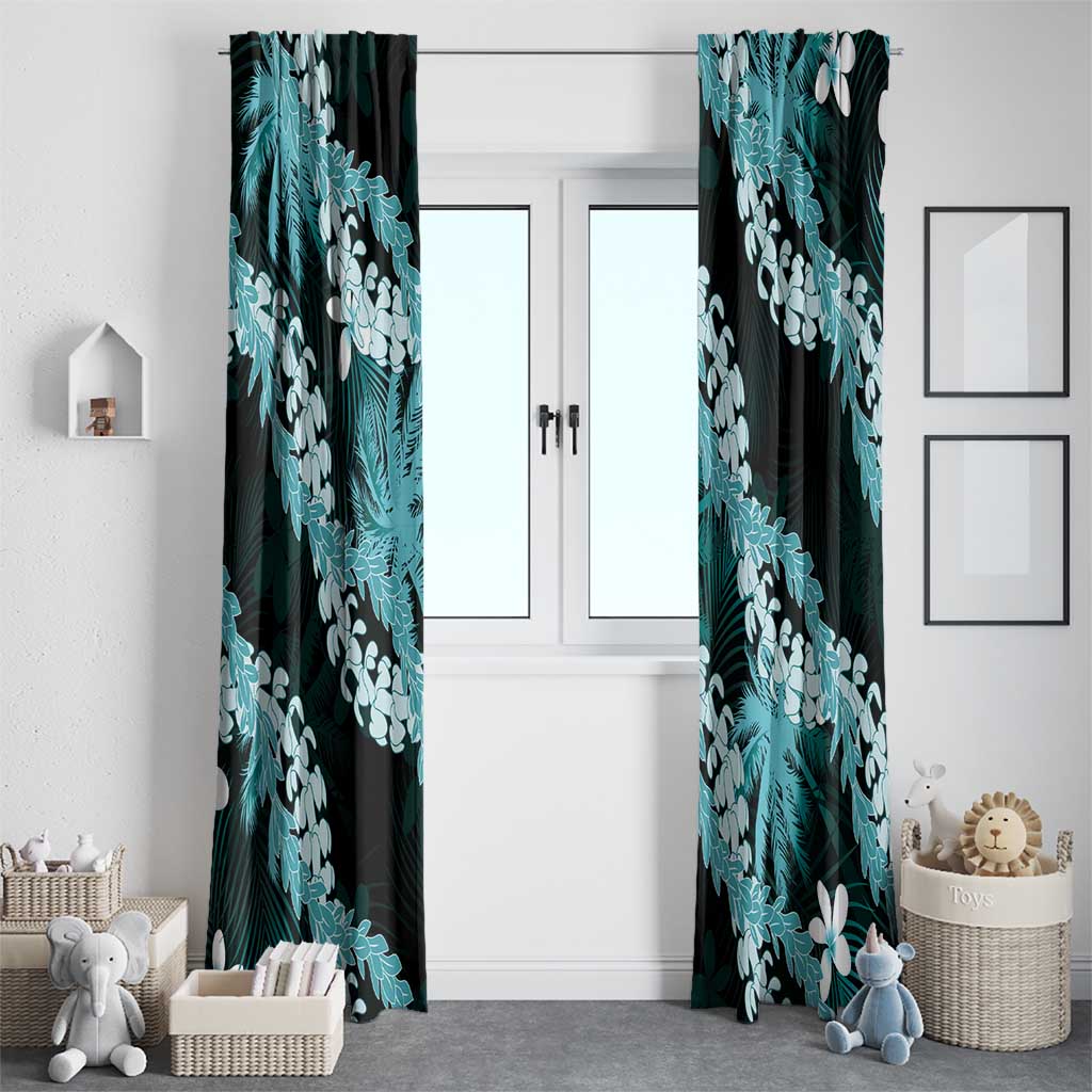 Puakenikeni Maile Lei Window Curtain Frangipani Turquoise Tropical Leaves