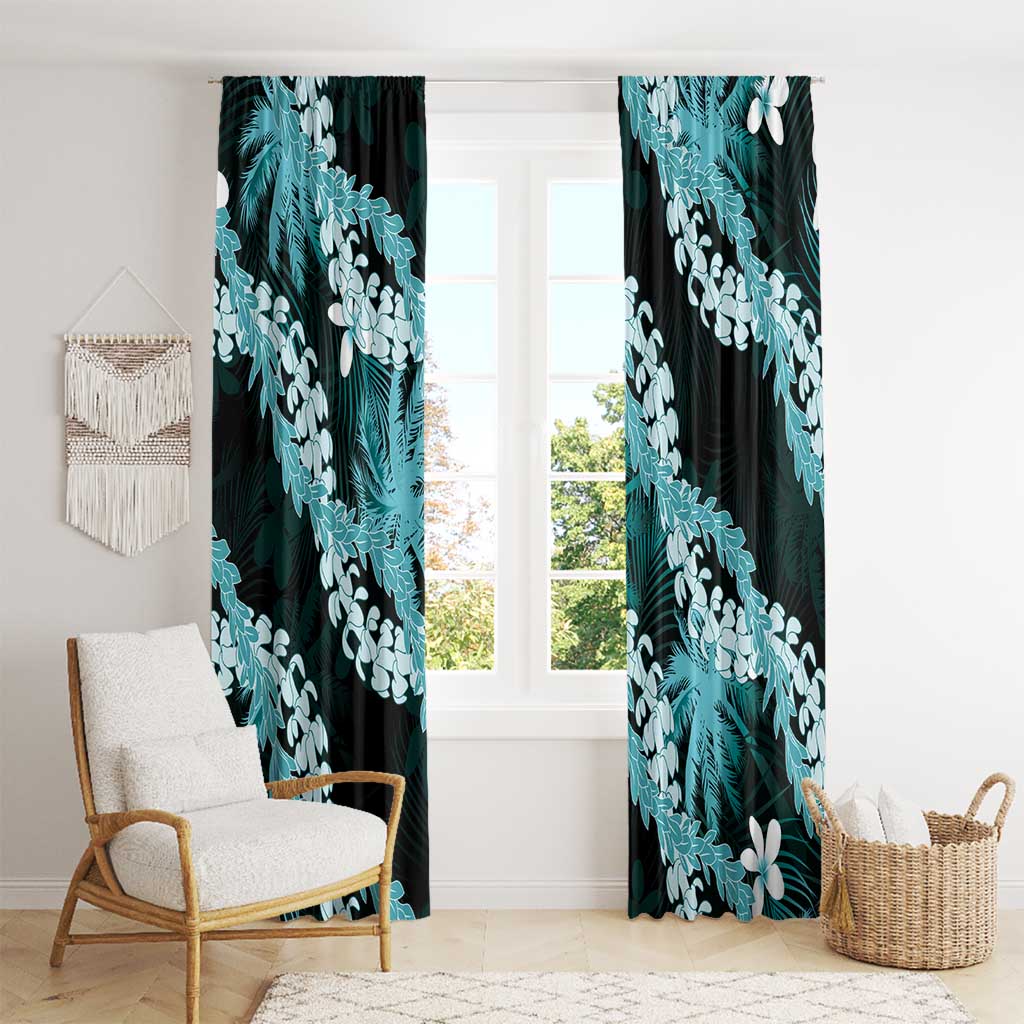 Puakenikeni Maile Lei Window Curtain Frangipani Turquoise Tropical Leaves
