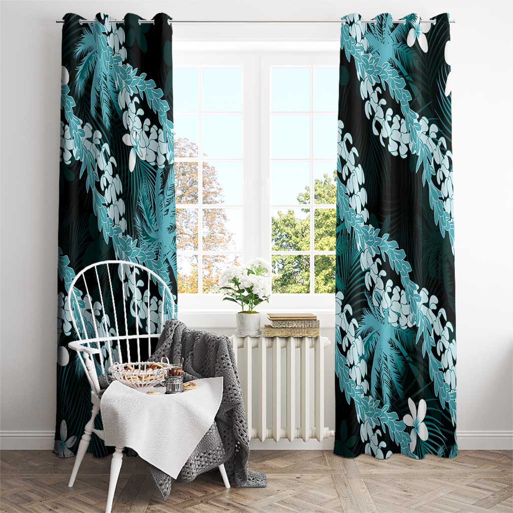 Puakenikeni Maile Lei Window Curtain Frangipani Turquoise Tropical Leaves