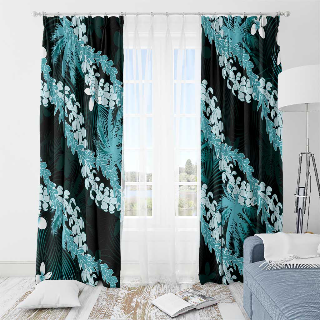 Puakenikeni Maile Lei Window Curtain Frangipani Turquoise Tropical Leaves