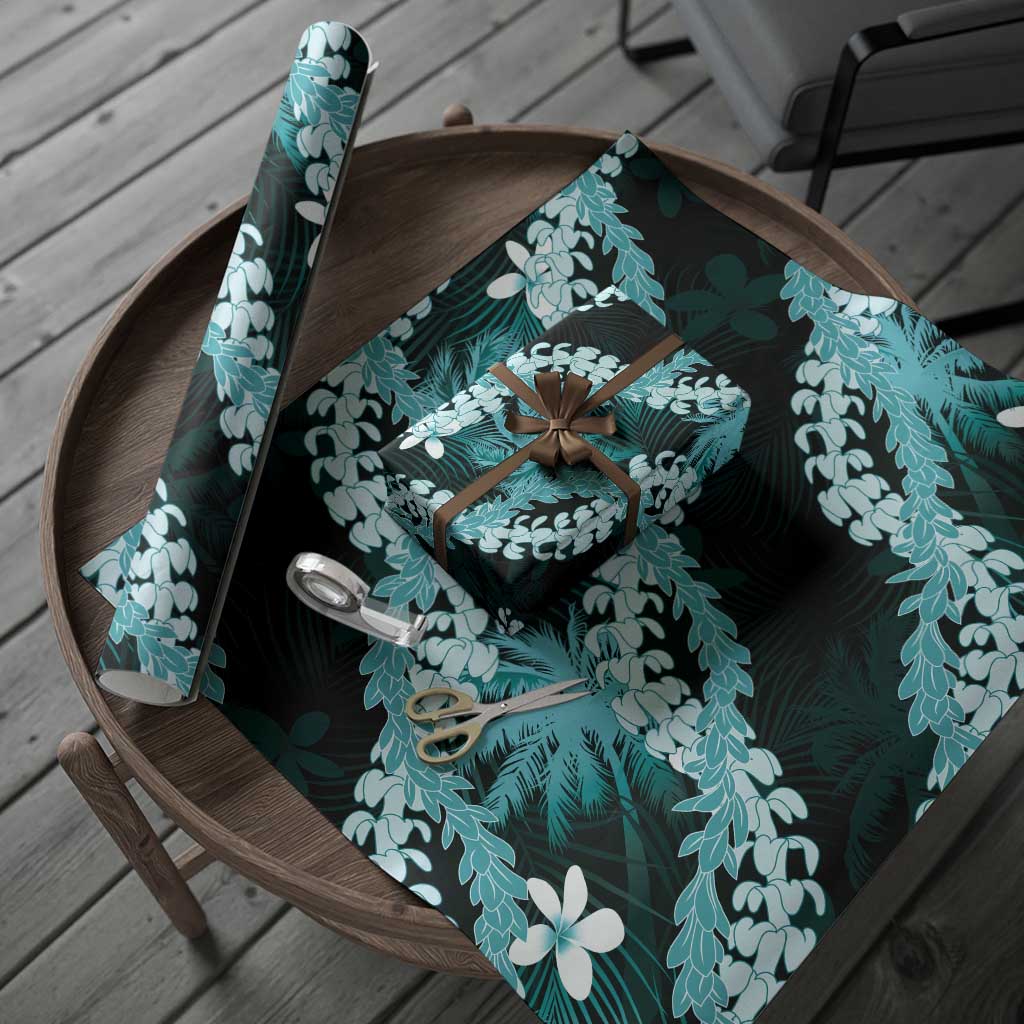 Puakenikeni Maile Lei Wrapping Paper Frangipani Turquoise Tropical Leaves