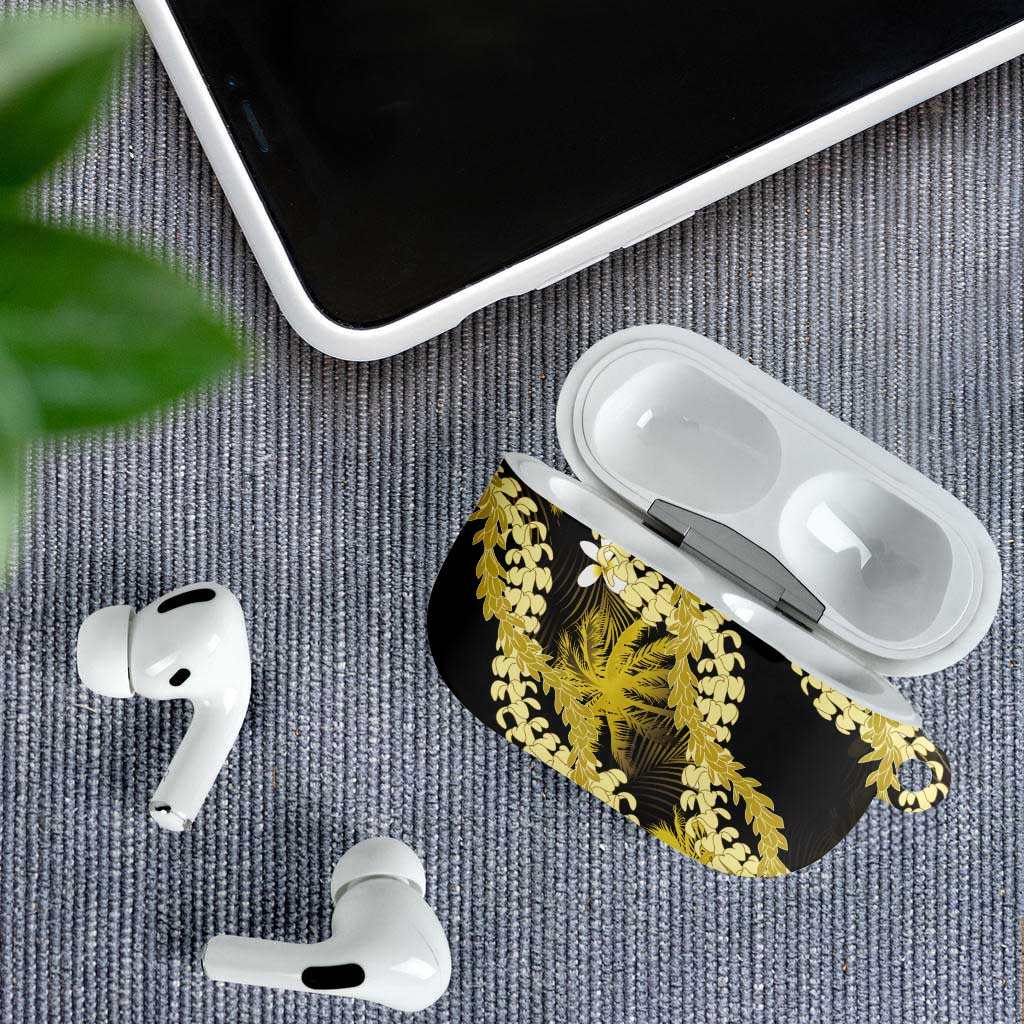 Puakenikeni Maile Lei AirPods Case Frangipani Yellow Tropical Leaves