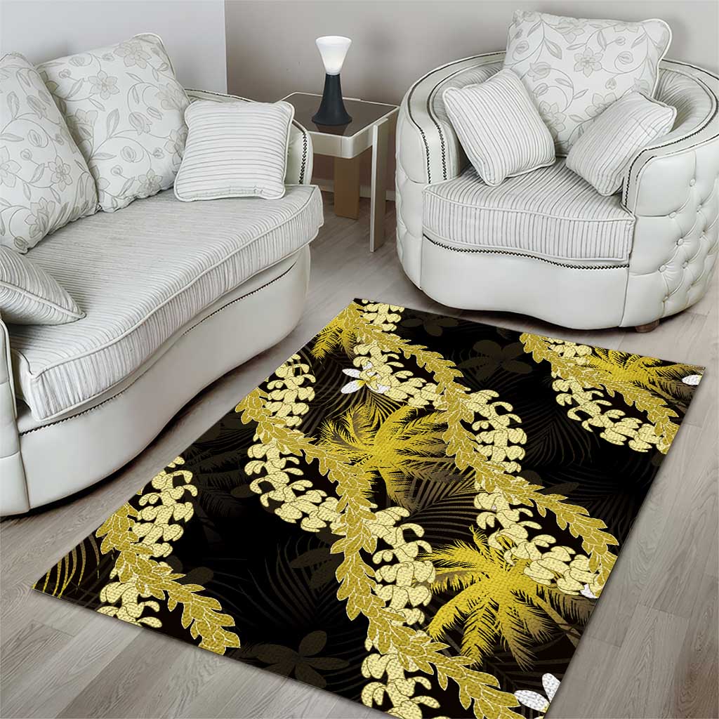 Puakenikeni Maile Lei Area Rug Frangipani Yellow Tropical Leaves