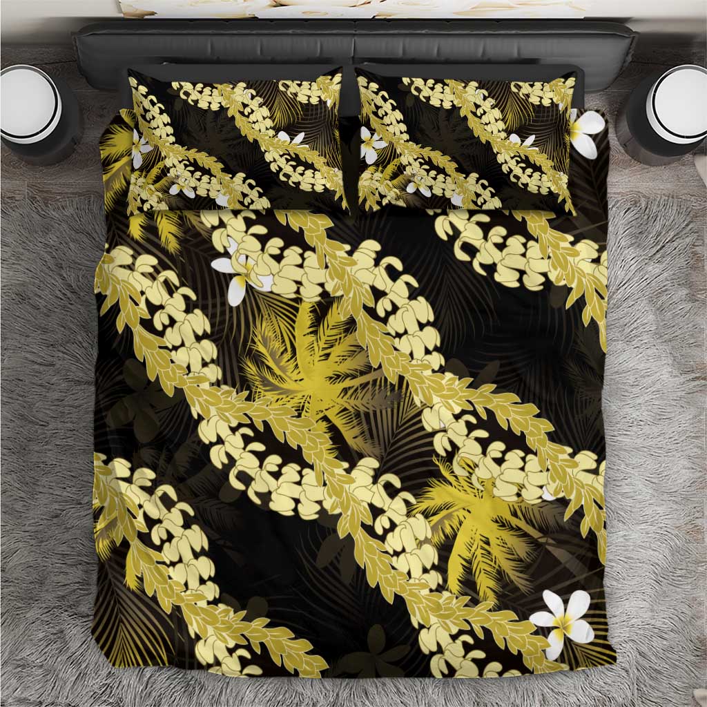 Puakenikeni Maile Lei Bedding Set Frangipani Yellow Tropical Leaves