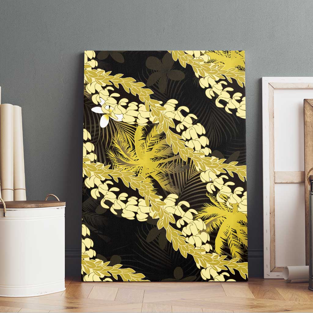 Puakenikeni Maile Lei Canvas Wall Art Frangipani Yellow Tropical Leaves
