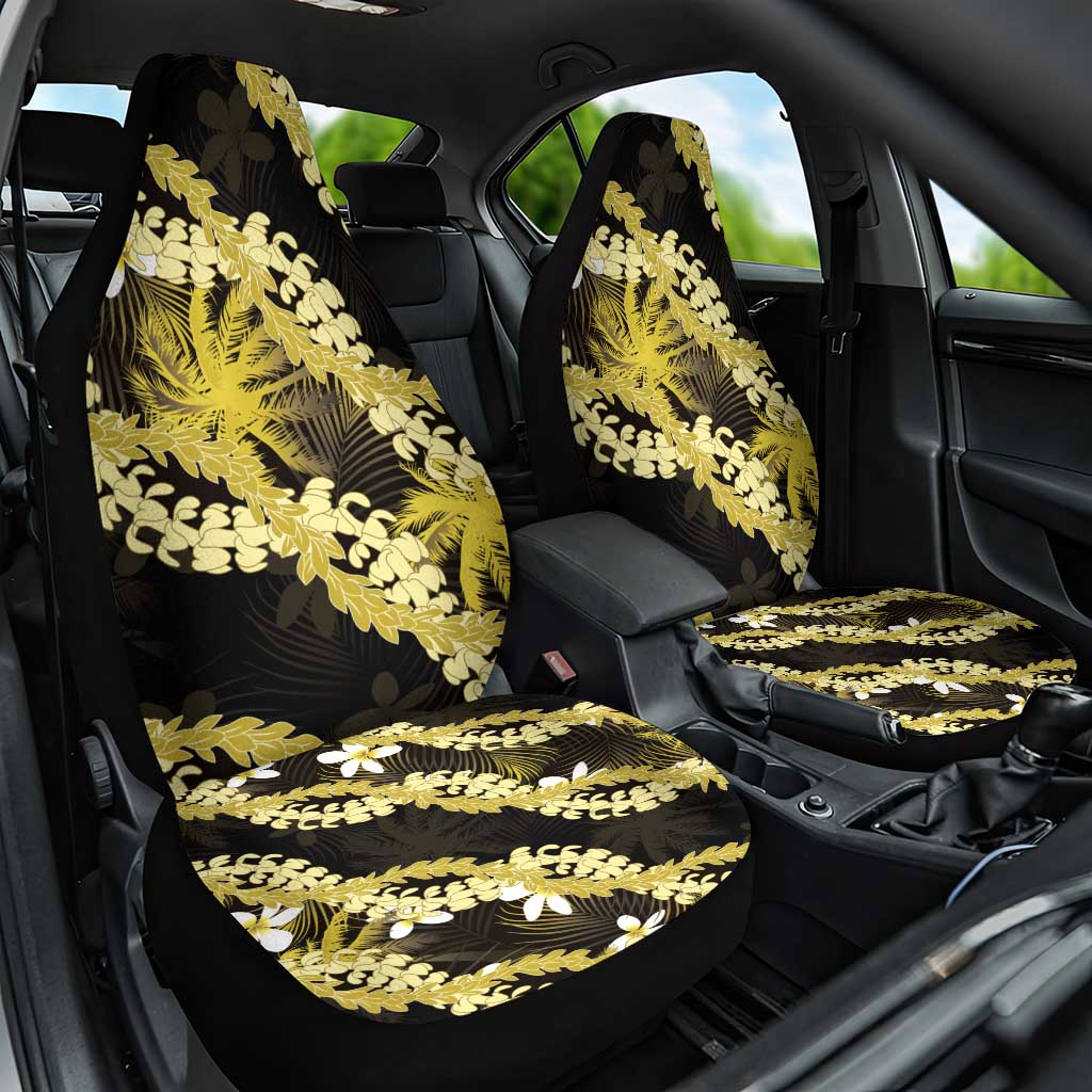 Puakenikeni Maile Lei Car Seat Cover Frangipani Yellow Tropical Leaves