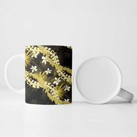 Puakenikeni Maile Lei Ceramic Mug Frangipani Yellow Tropical Leaves