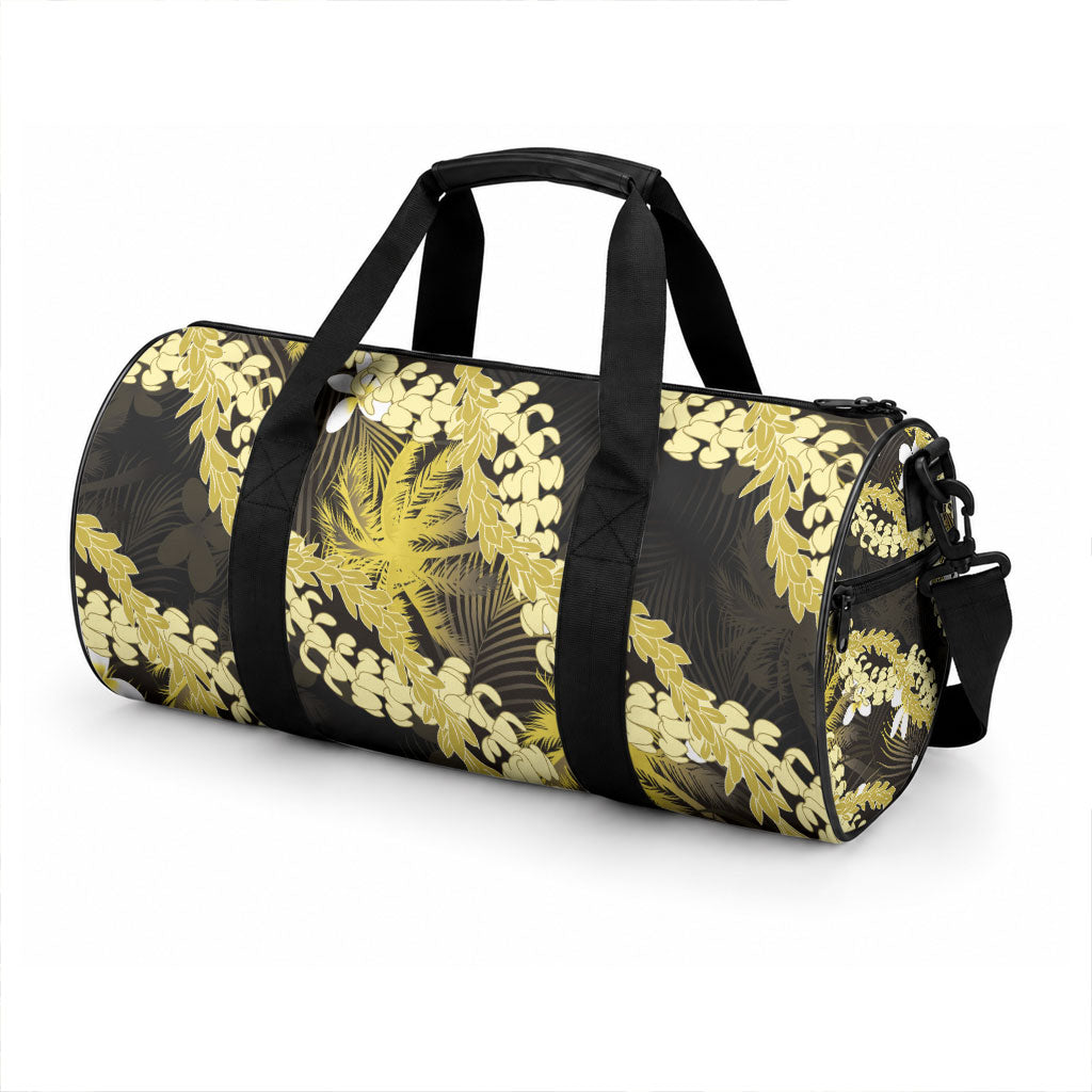 Puakenikeni Maile Lei Duffle Bag Frangipani Yellow Tropical Leaves LT01 - Polynesian Pride